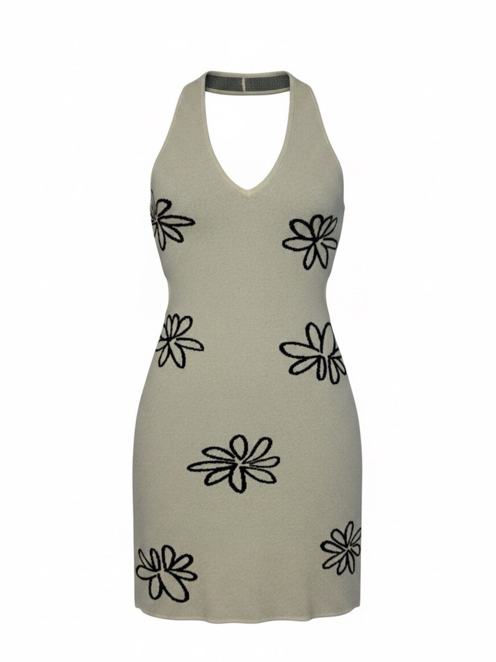 Altar'd State Cream & Black Floral Knit Halter Dress Size Medium